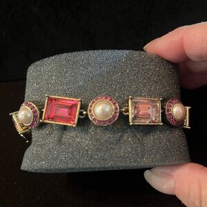HEIDI DAUS Sparkling Solutions toggle bracelet pink & pearl sz M/L NIB
